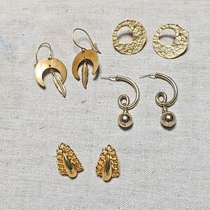 Vintage MCM Gold Plated Earrings Lot 4 Western Dangle Pierced Set